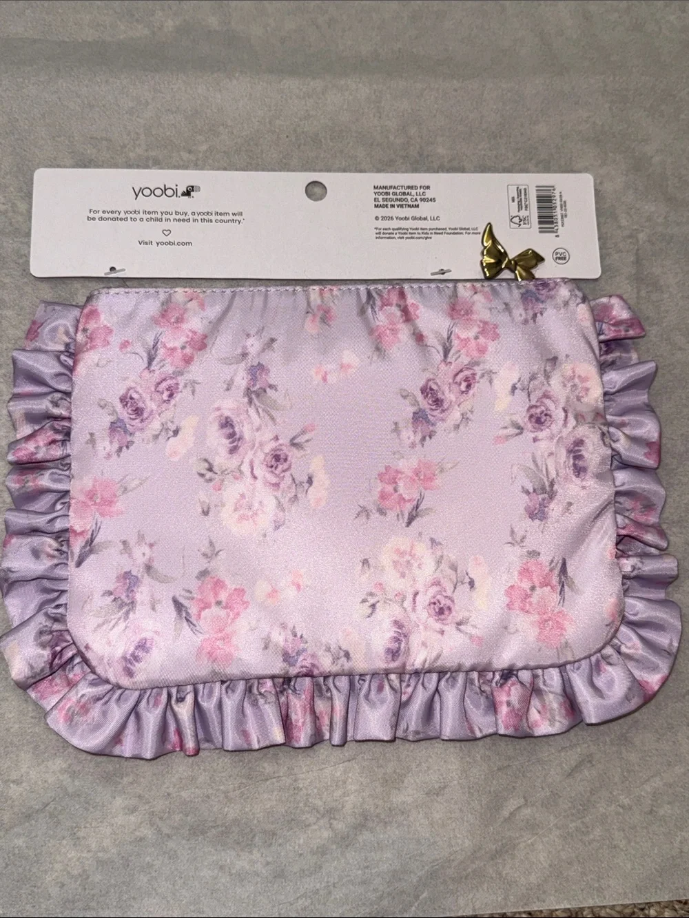 Love Shack Fancy Yoobi Lavender Floral Ruffle Accessory Pouch